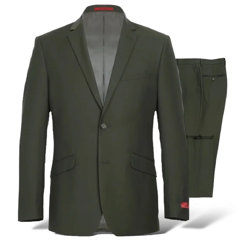 Dark Academia Mens Modern Classic Fit Suit (Olive) Renoir