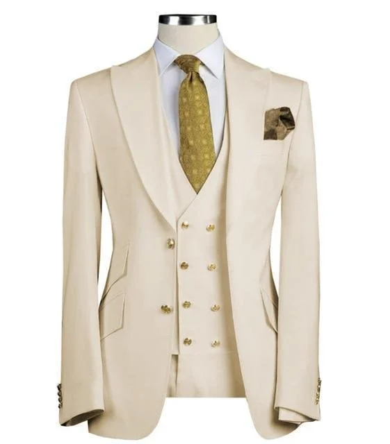 Bold Patterns Men's Suit, Three Piece Suit, Slim Fit Wedding Suit, Beige