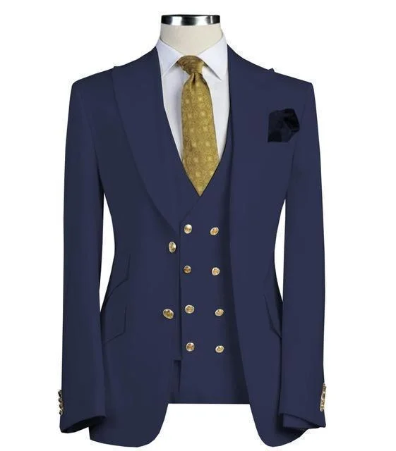Modern Tailoring Men's Suits Navy Blue Three Piece Suit Slim Fit