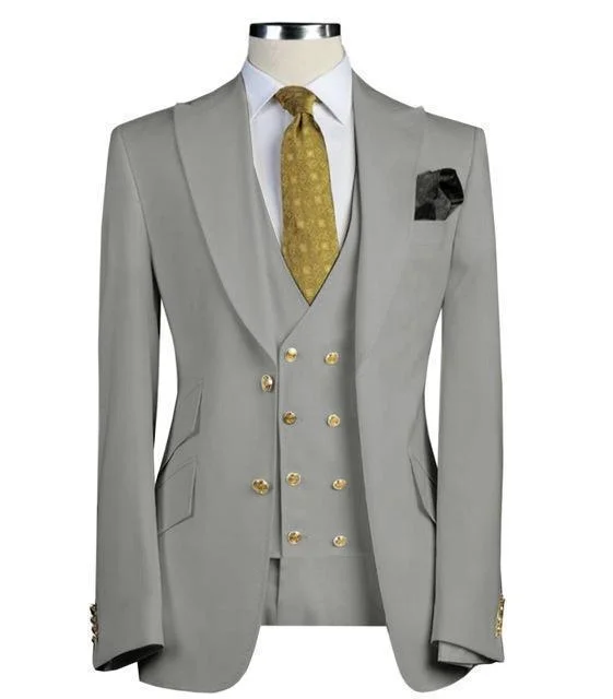 Vintage Boho Men's Suits Three Piece Slim Fit Business Suit Grey