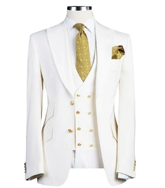 Pastel Aesthetic Men's Suits Three Piece Slim Fit Wedding Suit White