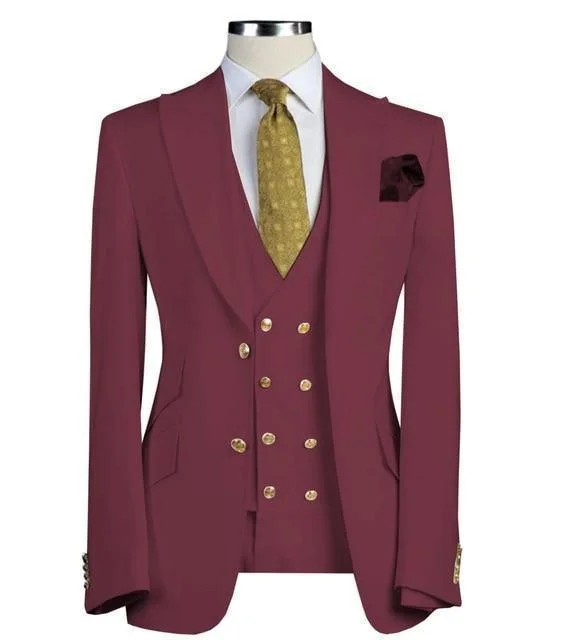 Denim Fashion Men's Suits Three Piece Slim Fit Suit Maroon