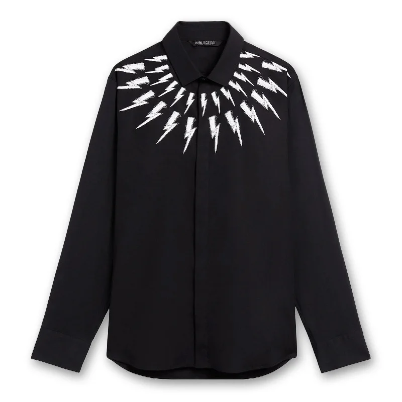 Sporty Chic Neil Barrett - Fair-Isle Thunderbolt Shirt in Black
