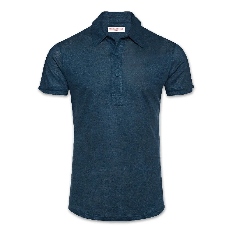 Retro Aesthetic Orlebar Brown - Sebastian Linen Tailored Shirt in Blue Slate