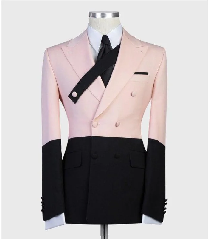 Vintage Chic Patchwork Double-Breasted Suit For Men