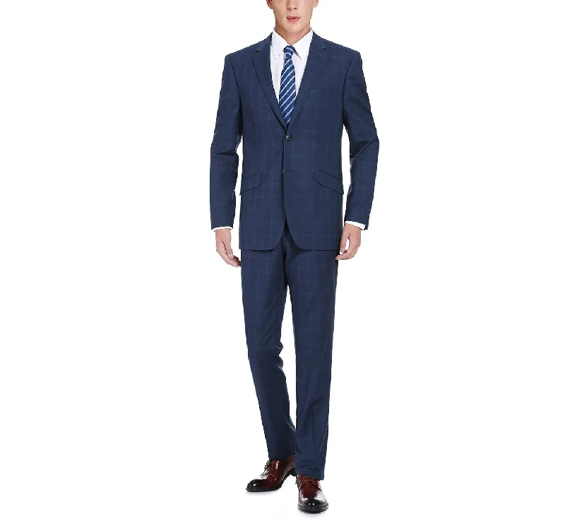 Rugged Streetwear Performance 2-Button SLIM FIT Suit in a Tonal Blue Windowpane Check (Short, Regular and Long Available) by Renoir Rugged Streetwear Performance 2-Button SLIM FIT Suit in a Tonal Blue Windowpane Check (Short, Regular and Long Available) by Renoir