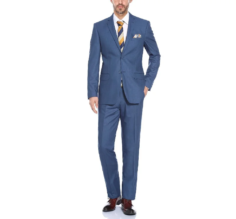 Vintage Modern Performance 2-Button SLIM FIT Suit in Medium Blue Mélange (Short, Regular, and Long Available) by Renoir Vintage Modern Performance 2-Button SLIM FIT Suit in Medium Blue Mélange (Short, Regular, and Long Available) by Renoir