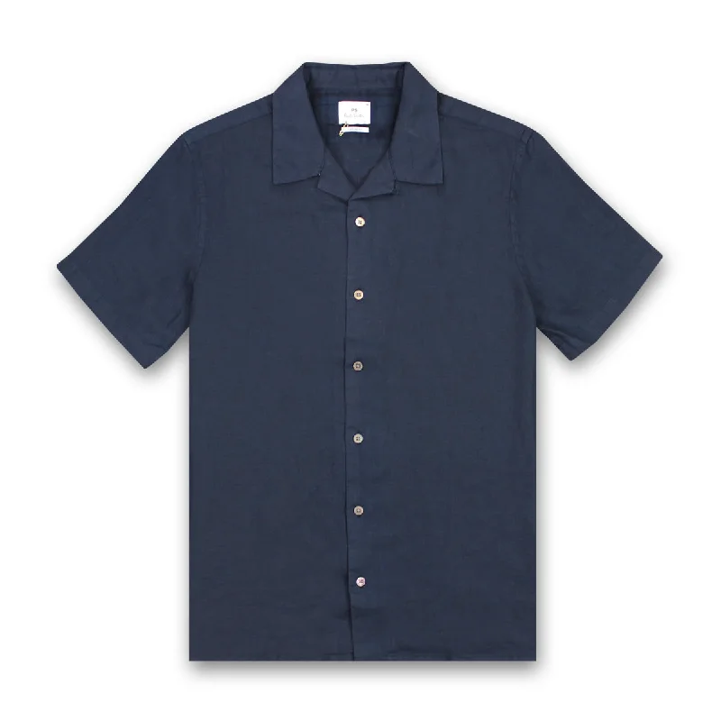 Beachwear Style PS Paul Smith - Casual Fit SS Linen Shirt in Navy