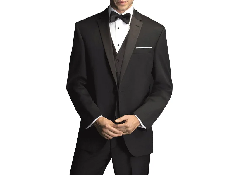 Vintage Essentials Rainwater's Slim Fit Black Notch Tuxedo In Tropical Weight Man Made Fabric Vintage Essentials Rainwater's Slim Fit Black Notch Tuxedo In Tropical Weight Man Made Fabric