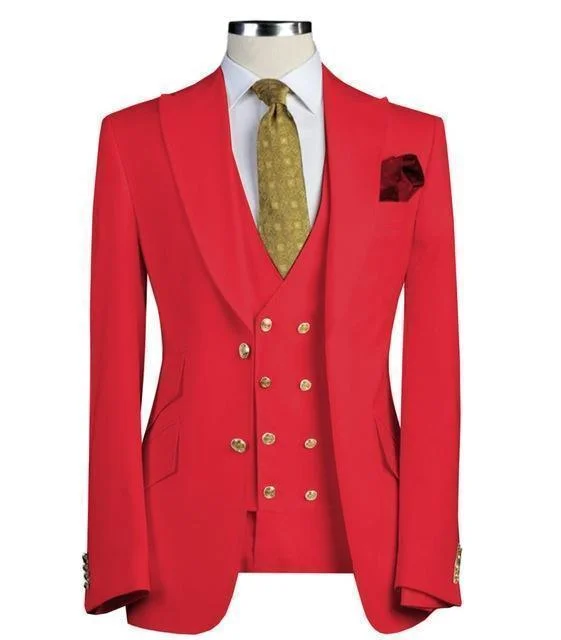 Elevated Casual Red Men's Suit Three Piece Suit Slim Fit