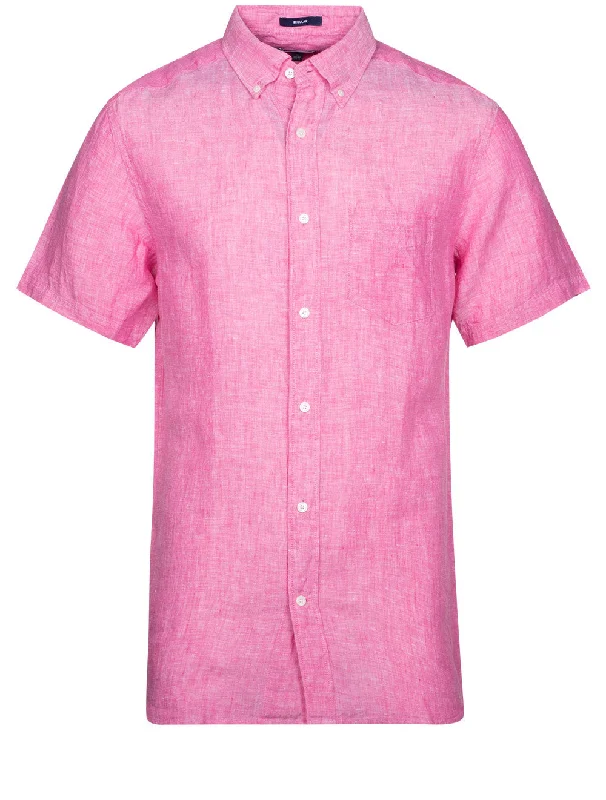 Graphic Streetwear Regular Linen Short Sleeve Shirt Perky Pink