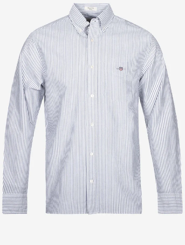 Elegant Outfit Regular Fit Oxford Banker Stripe Shirt Persian Blue