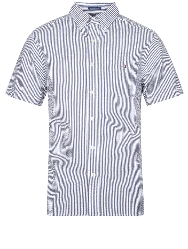 Street Goth Regular Seersucker Short Sleeve Shirt Evening Blue