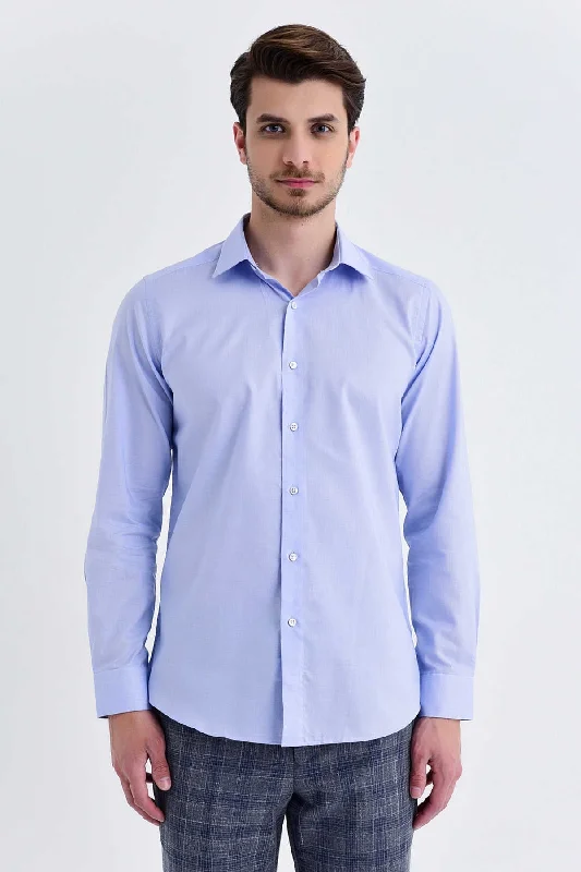 Vintage Sportswear Regular Fit Long Sleeve Cotton Light Blue Casual Shirt