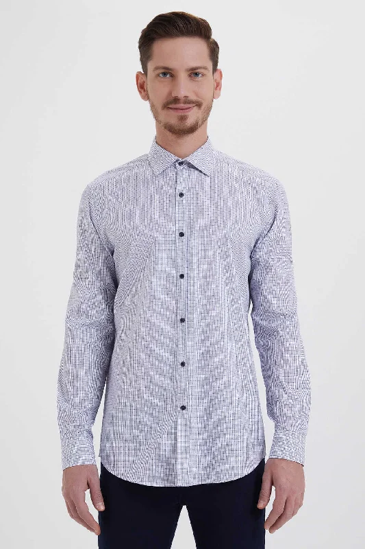 Casual Layering Regular Fit Patterned Long Sleeve Cotton Blue Casual Shirt