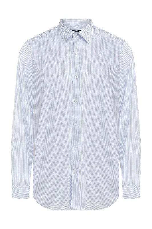 Eccentric Style Regular Fit Pin Check 100% Cotton Blue Casual Shirt