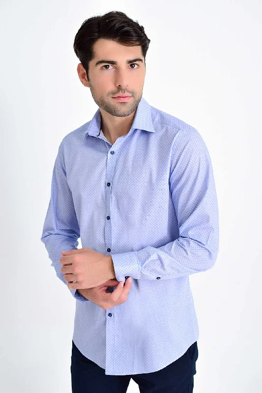 Preppy Casual Regular Fit Printed Cotton Light Blue Casual Shirt