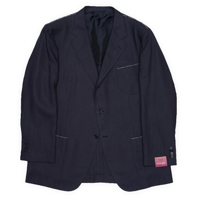 Country Style SARTORIA PARTENOPEA Blue Linen Handmade Suit EU 58 NEW US 48