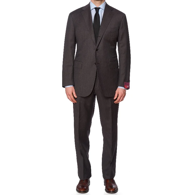 Luxe Casual SARTORIA PARTENOPEA for VANNUCCI Brown Herringbone Wool Super 150's Handmade Suit EU 54 NEW US 44