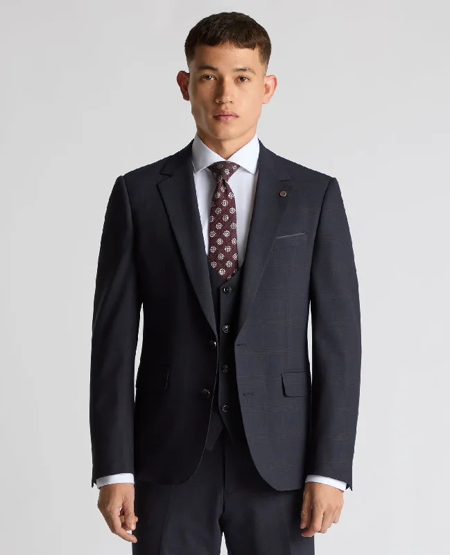 Distressed Denim Slim Fit Checked Stretch Suit