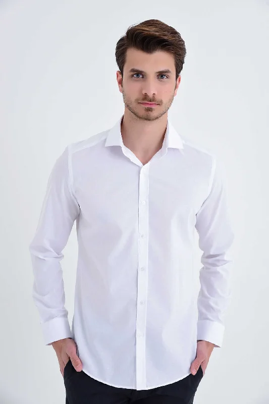 Modern Casual Slim Fit Cotton White Casual Shirt