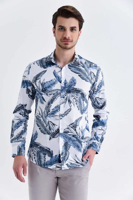 Casual Layers Slim Fit Floral Printed Cotton Gray Casual Shirt