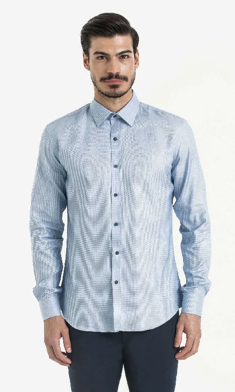 Classic Formal Slim Fit Long Sleeve 100% Cotton Blue Casual Shirt