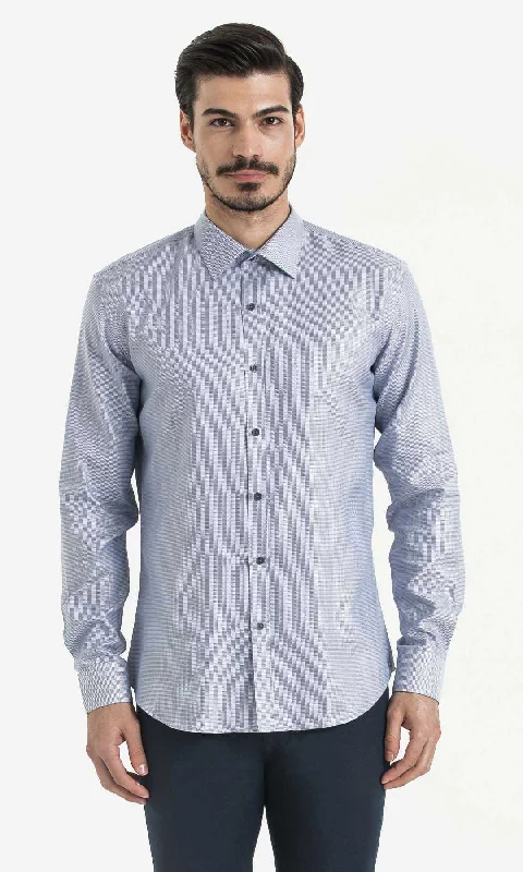 Vintage Chic Slim Fit Long Sleeve Cotton Blue Casual Shirt