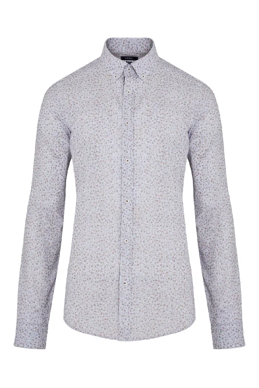Playful Prints Slim Fit Long Sleeve Floral Cotton Brown Dress Shirt