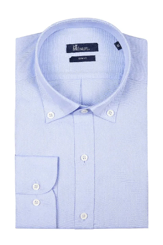 Country Style Slim Fit Long Sleeve Plain Cotton Casual Shirt, Light. Blue