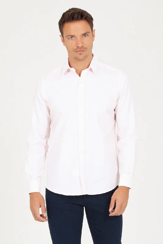 Punk Fashion Slim Fit Long Sleeve Printed Cotton Salmon Casual Shirt