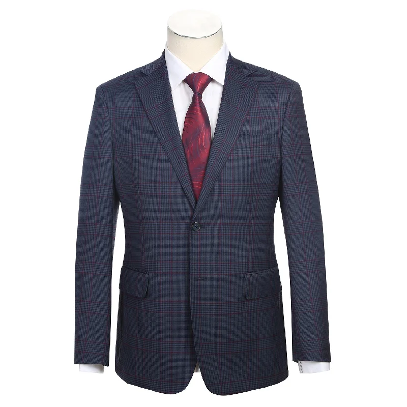 Festival Outfit Stretch Performance Single Breasted SLIM FIT Suit in Blue with Burgundy Check (Regular and Long Available) by English Laundry Festival Outfit Stretch Performance Single Breasted SLIM FIT Suit in Blue with Burgundy Check (Regular and Long Available) by English Laundry