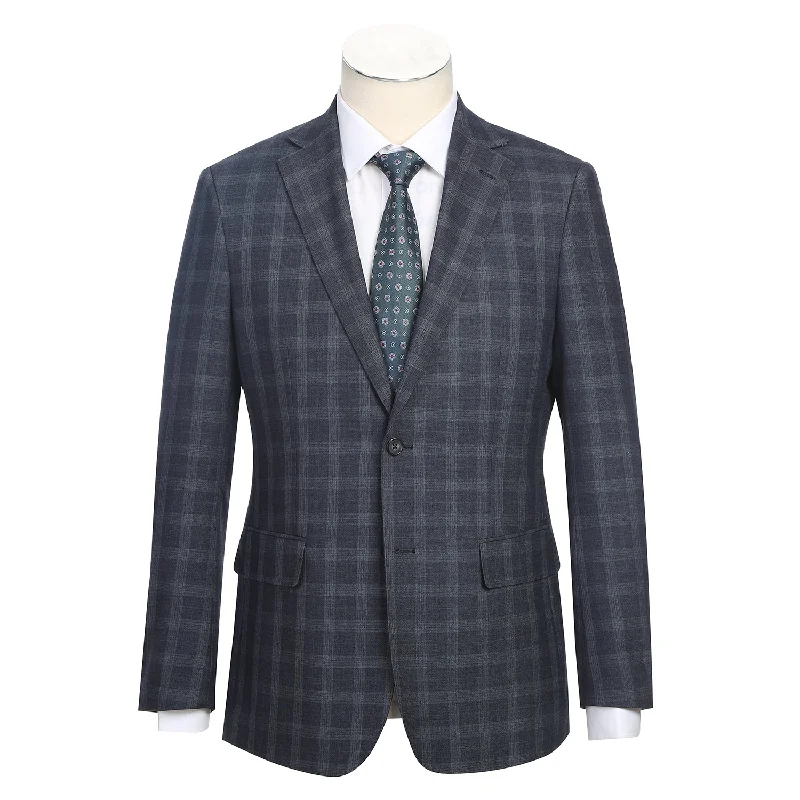 Distressed Denim Stretch Performance Single Breasted SLIM FIT Suit in Iron Grey Check (Short, Regular, and Long Available) by English Laundry Distressed Denim Stretch Performance Single Breasted SLIM FIT Suit in Iron Grey Check (Short, Regular, and Long Available) by English Laundry