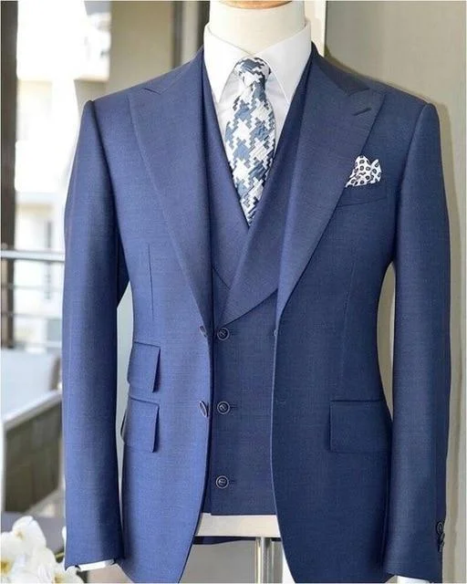 Street Goth Suit Men's Wedding Suit, Three Piece Suit, Blue
