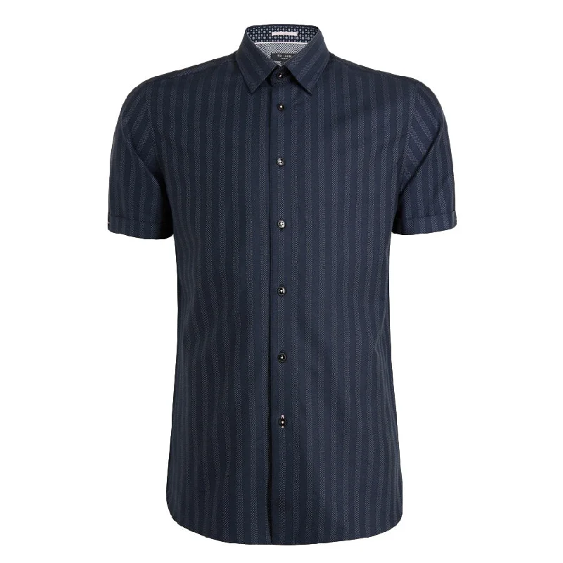 Weekend Wear Ted Baker - HANDEEZ Dotted Striped SS Shirt in Navy