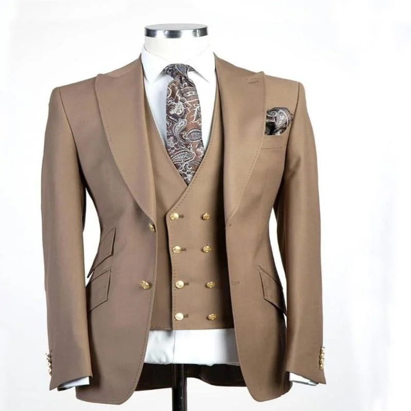 Retro Minimalism Three Piece Suit Men's Double Breast Vest Suit