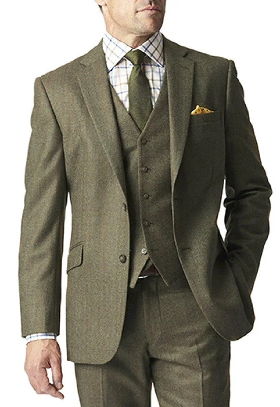 Clean Lines Tweed Suits Men Formal Slim Fit 3-Piece Suit