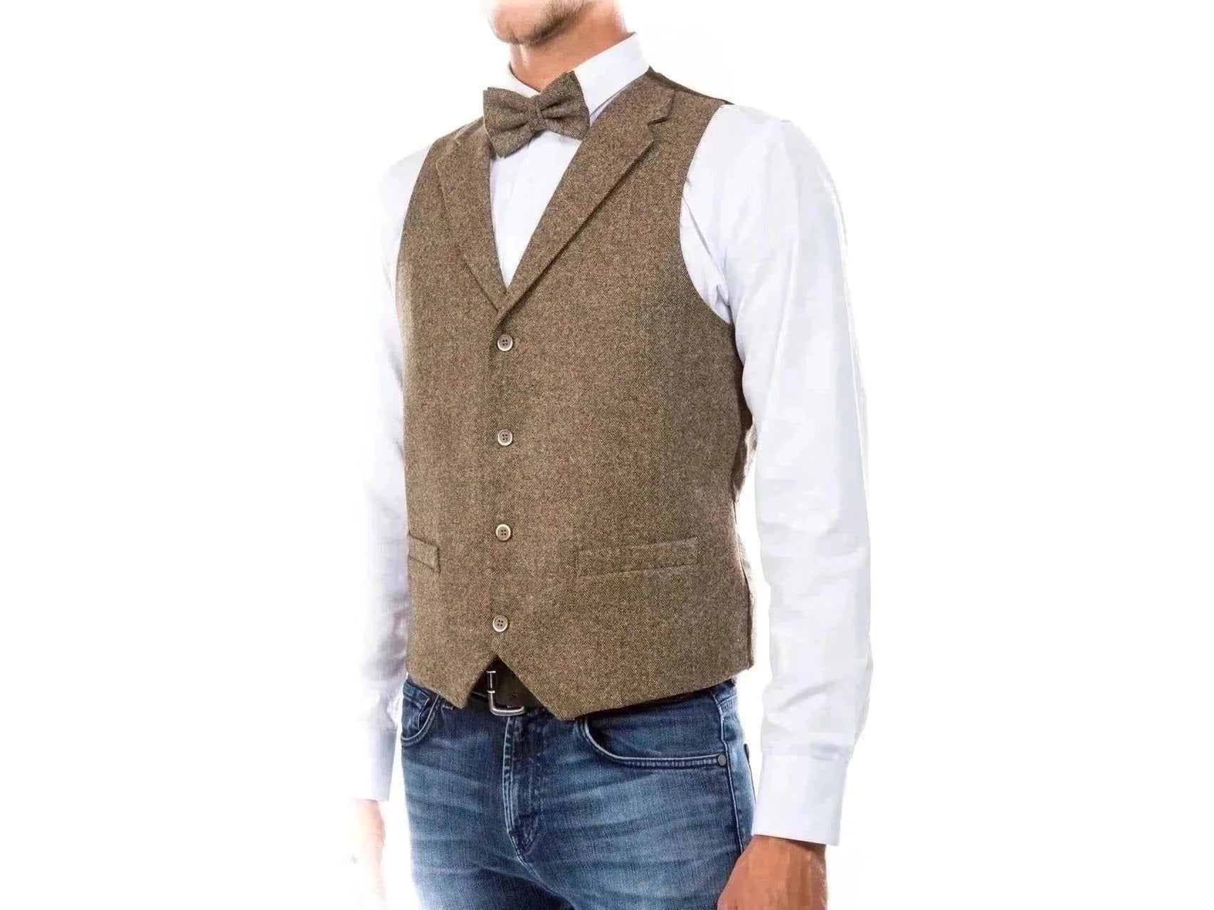 Punk Fashion Tweed Vest In Brown