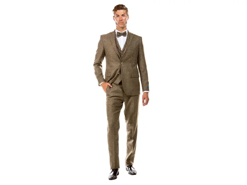 Cyberpunk Outfit Tweed Vested 3 Piece Suit In Brown