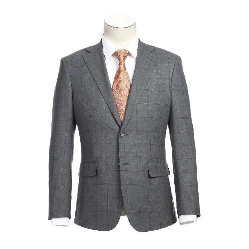 Casual Chic Wool Stretch Single Breasted SLIM FIT Suit in Grey and Brown Plaid by English Laundry Casual Chic Wool Stretch Single Breasted SLIM FIT Suit in Grey and Brown Plaid by English Laundry