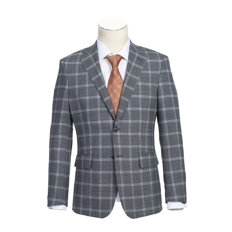 Contemporary Tailoring Wool Stretch Single Breasted SLIM FIT Suit in Grey Windowpane Check (Short, Regular, and Long Available) by English Laundry