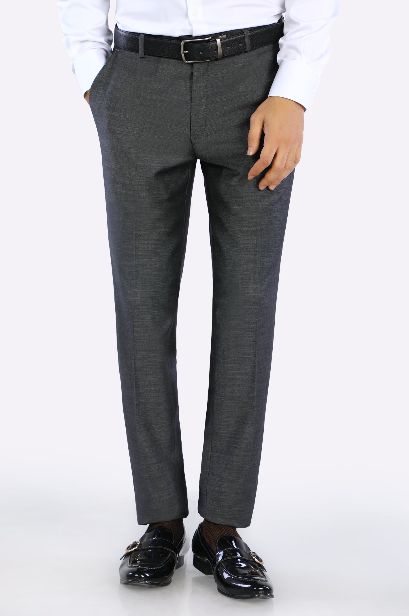 Soft Pastels Dark Grey Wash & Wear Regular Fit Trouser