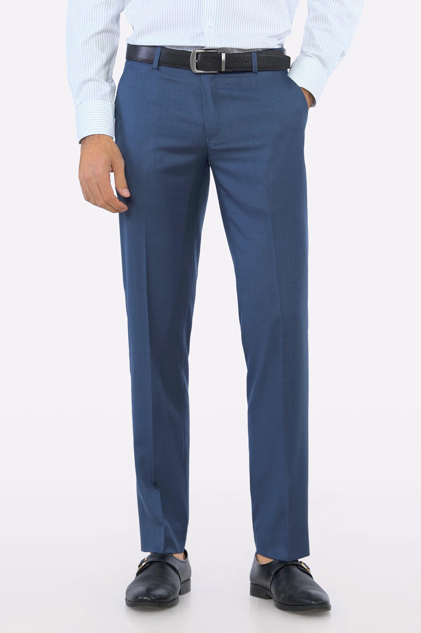 Earthy Tones Blue Wash & Wear Smart Fit Trouser