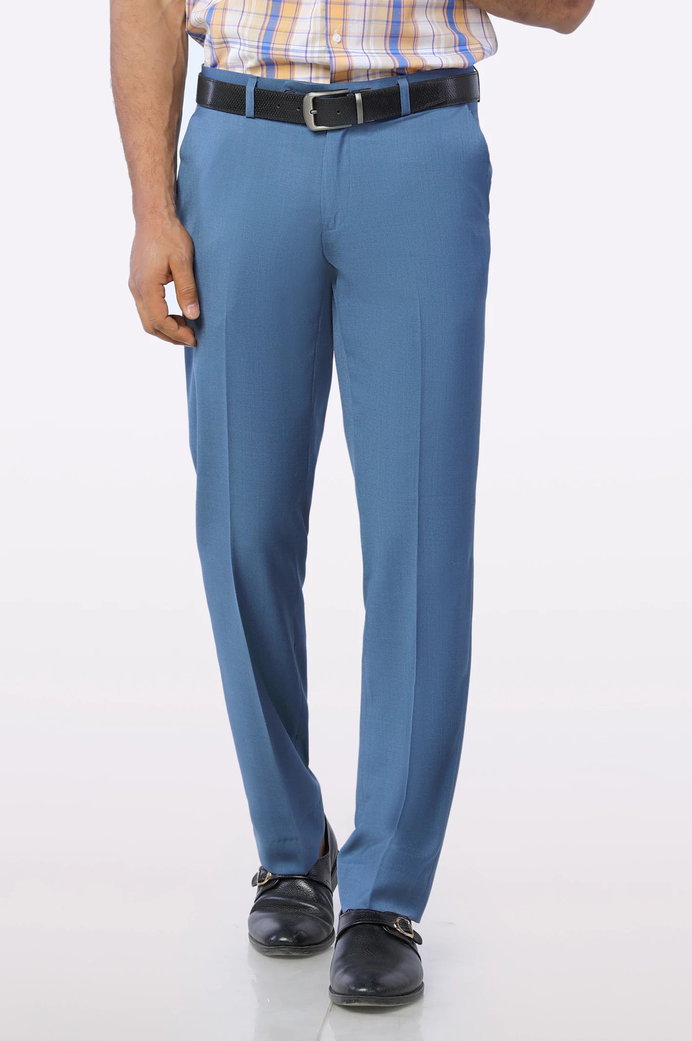 Denim Essentials Light Blue Wash & Wear Smart Fit Trouser