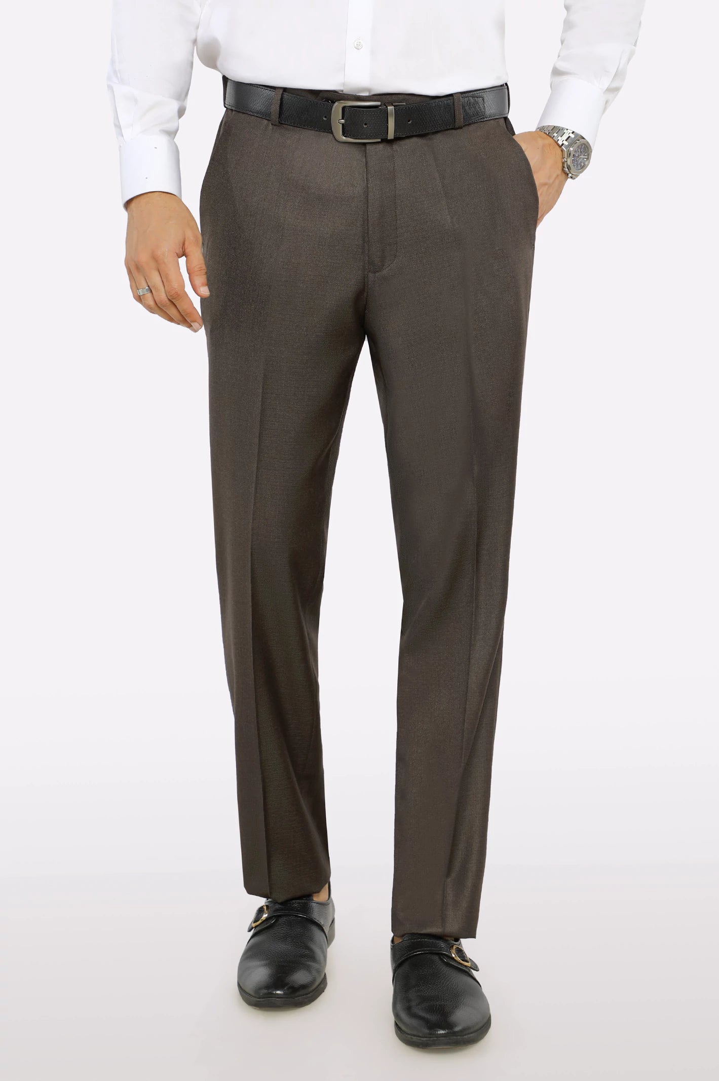 Retro Minimalism Brown Regular Fit Formal Trouser