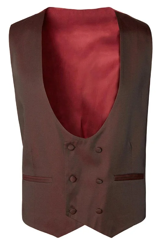 Sleek Streetwear U Shaped Double Breasted Vest - Burgundy