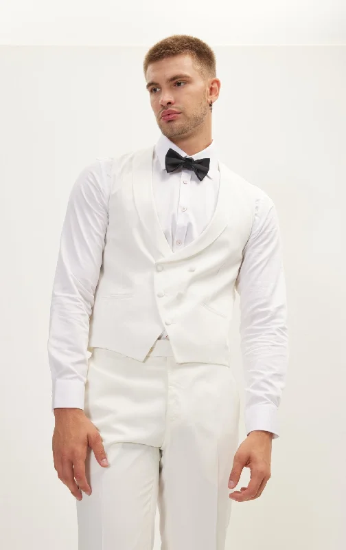 Vintage Essentials Double Breasted U-Shaped Vest - White