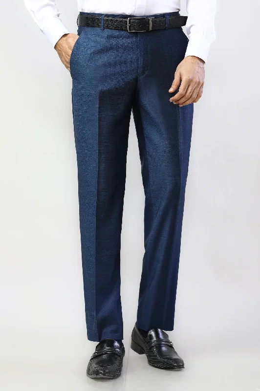 Elevated Everyday Navy Blue Wash & Wear Regular Fit Trouser