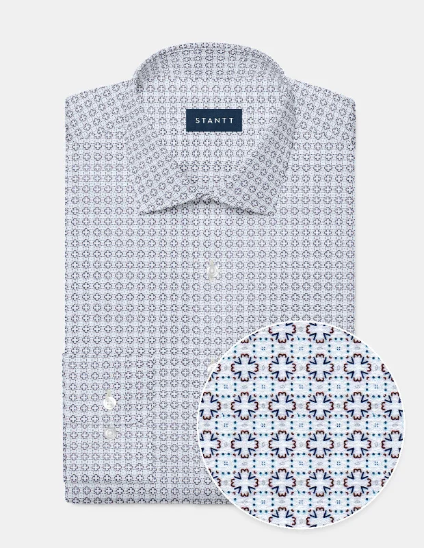 Vintage Modern Gold and Navy on White Abstract Cross Neat Print