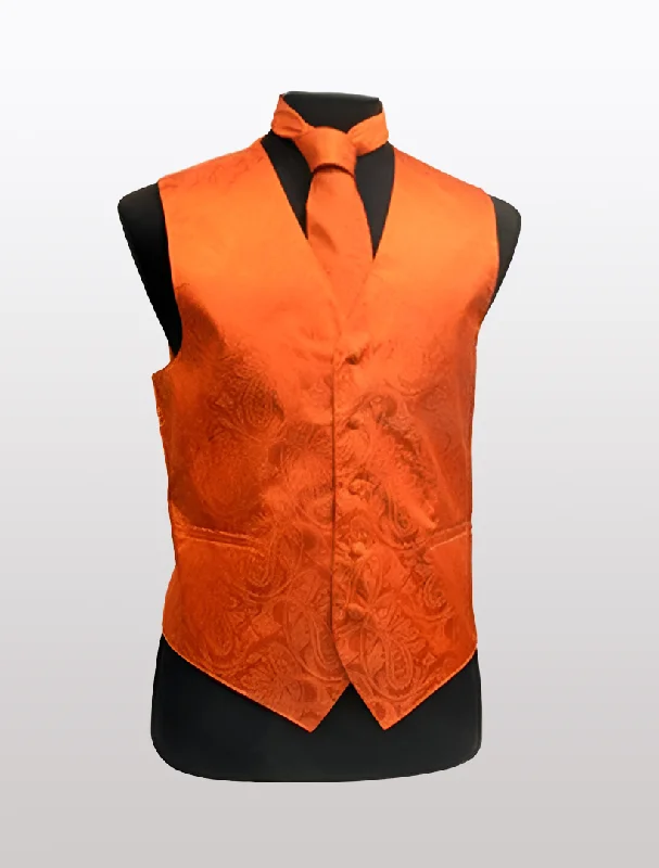 Bohemian Outfit Men's Paisley Orange Tuxedo Vest